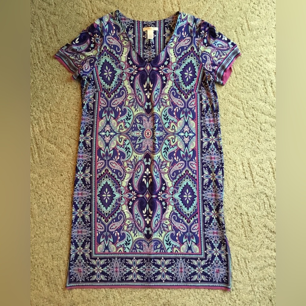 London Times Purple and Blue Sheath Midi Dress